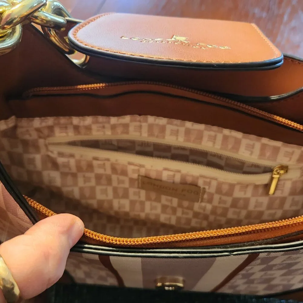 London Fog Aryana Shoulder Bag Jacquard White, Pink and Brown NEW w/out tags